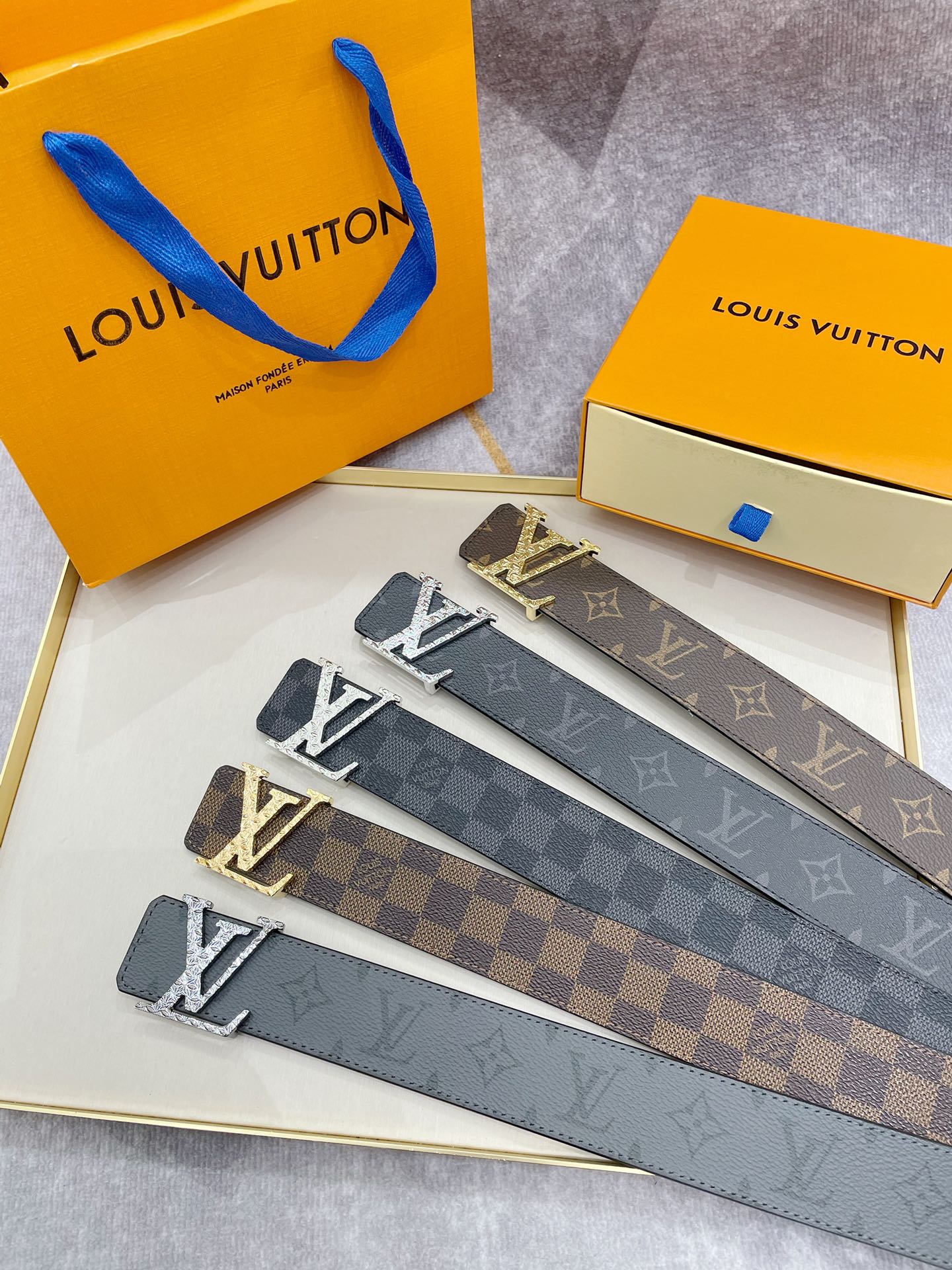 Louis Vuitton LV Initiales 40mm Belt Monogram Eclipse Grey with Silver Crystal Buckle, Includes Box and Bag