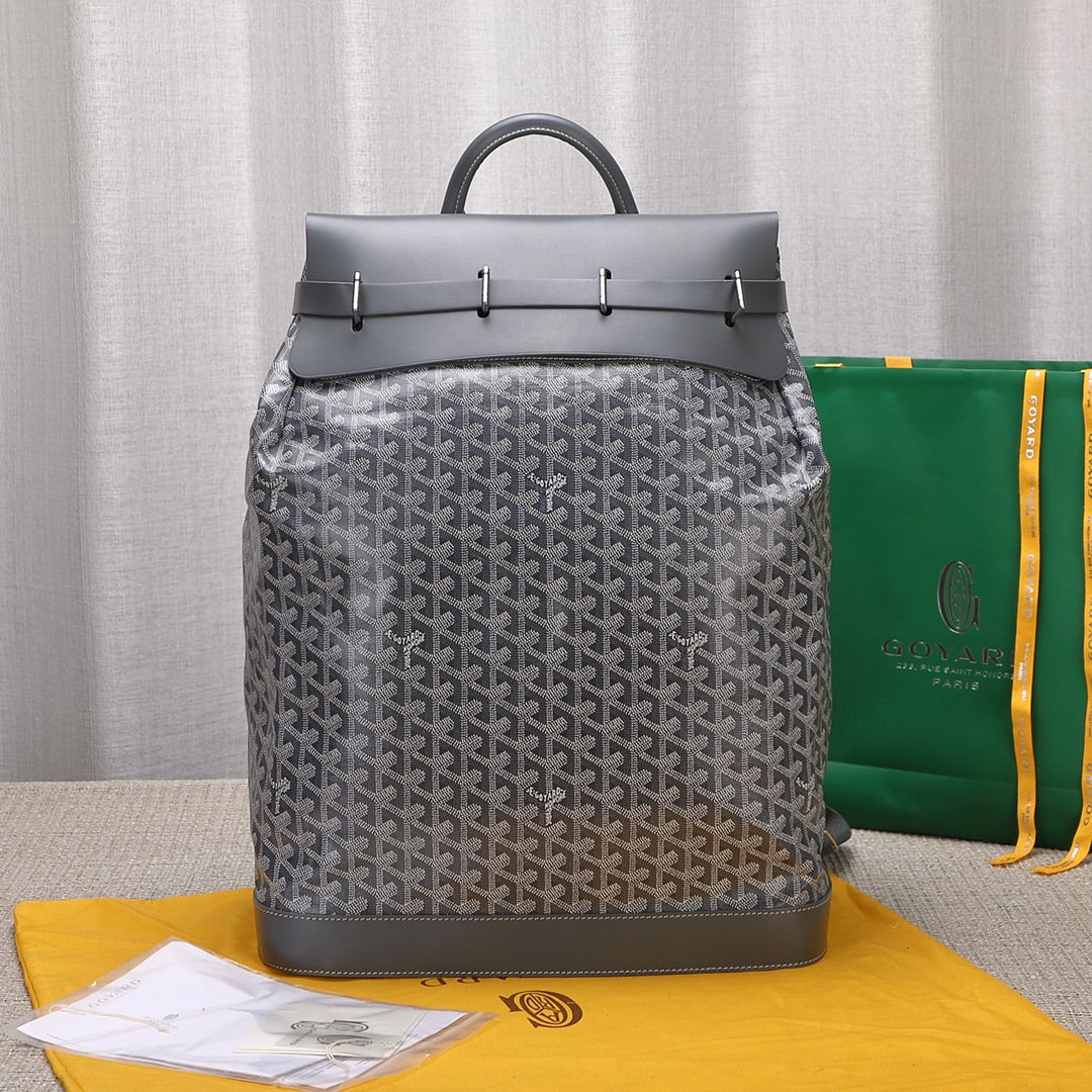 Gogy Luxury Grey Geometric Chevron Pattern Canvas Backpack Rucksack