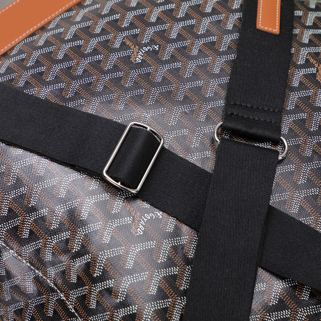 Gogy Luxury Chevron Pattern Canvas Backpack with Tan Leather Trim