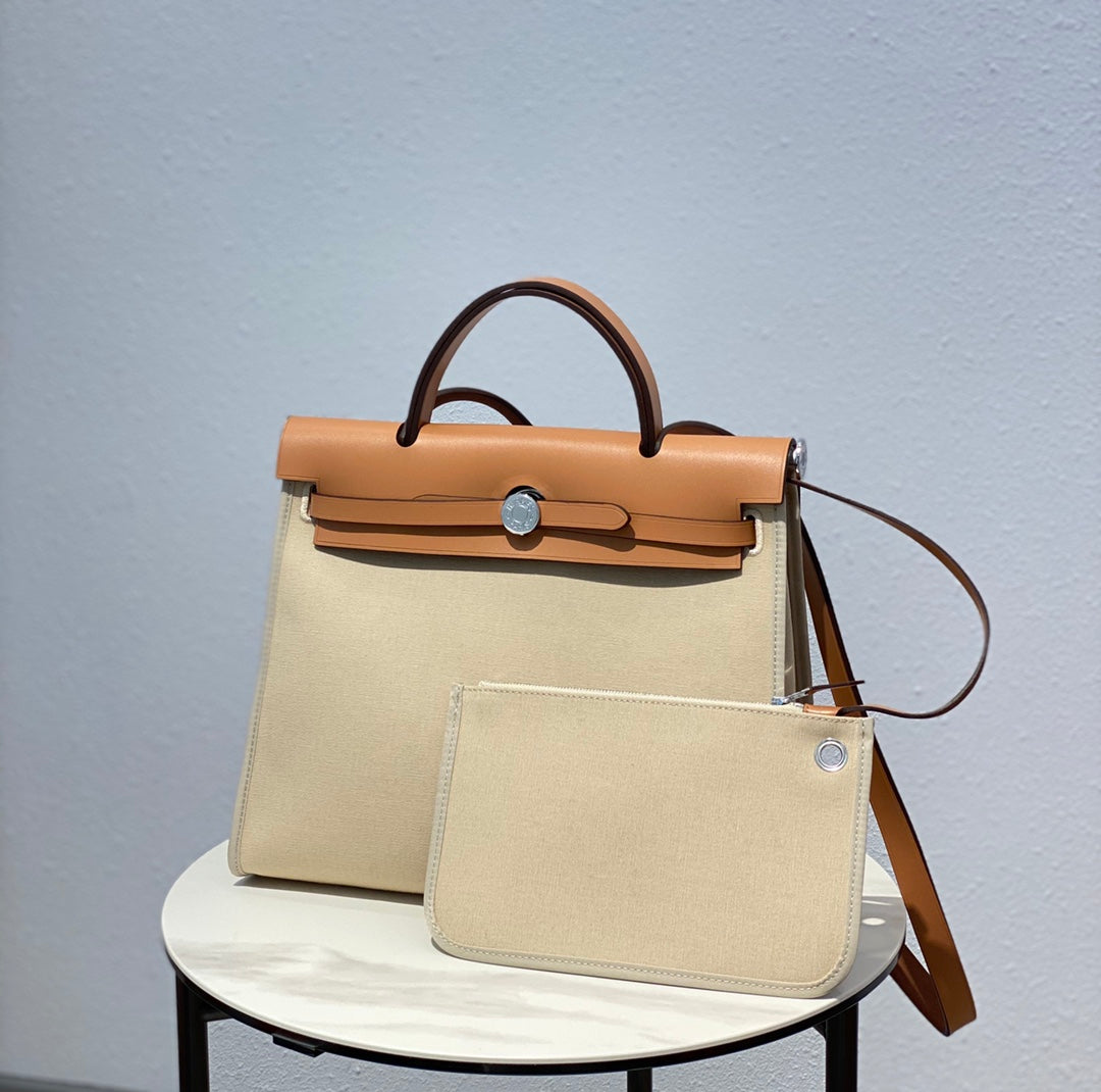 Hermès Herbag Zip 31 Canvas &amp; Leather Handbag - Beige/Tan