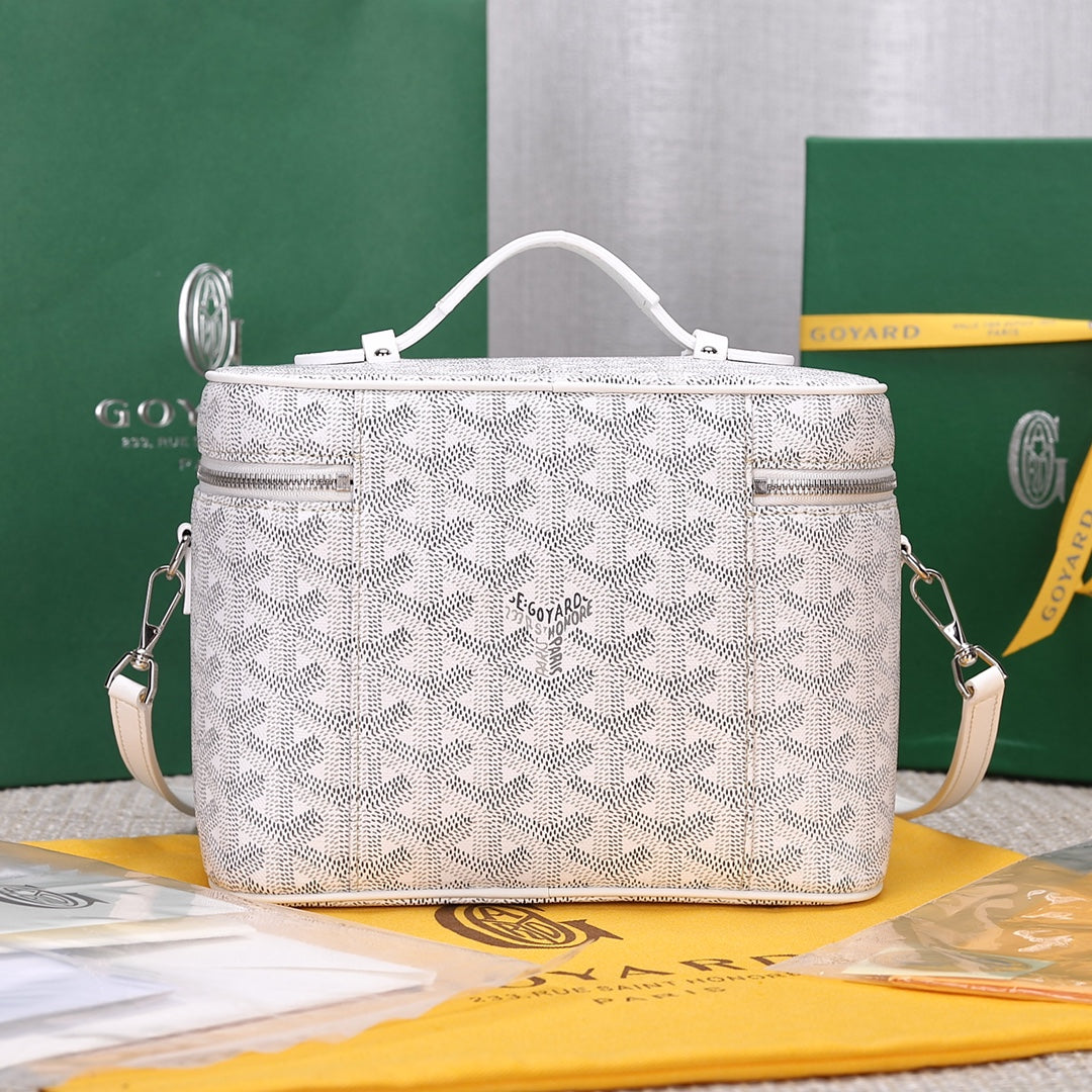 Gogy White Chevron Monogram Vanity Case Crossbody Shoulder Bag