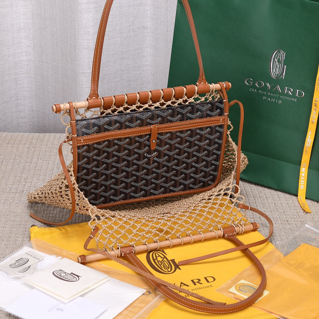 Gogy Bohemian Woven Mesh Shoulder Bag with Patterned Leather Flap