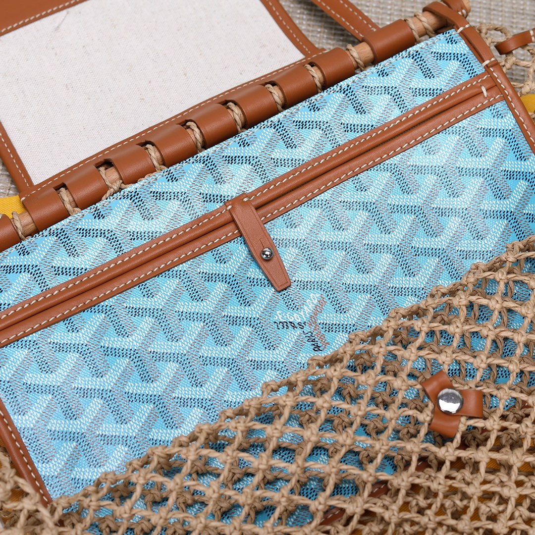 Gogy Woven Mesh Net Shoulder Bag with Light Blue Patterned Inner Pouch