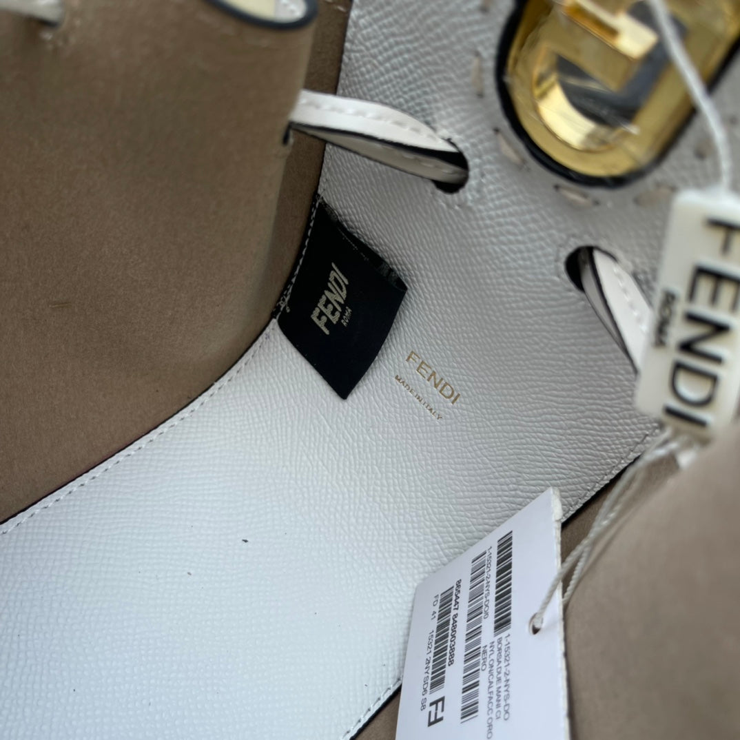 Fendi White Leather Mon Tresor Bucket Bag - Small Crossbody Handbag with Gold Hardware
