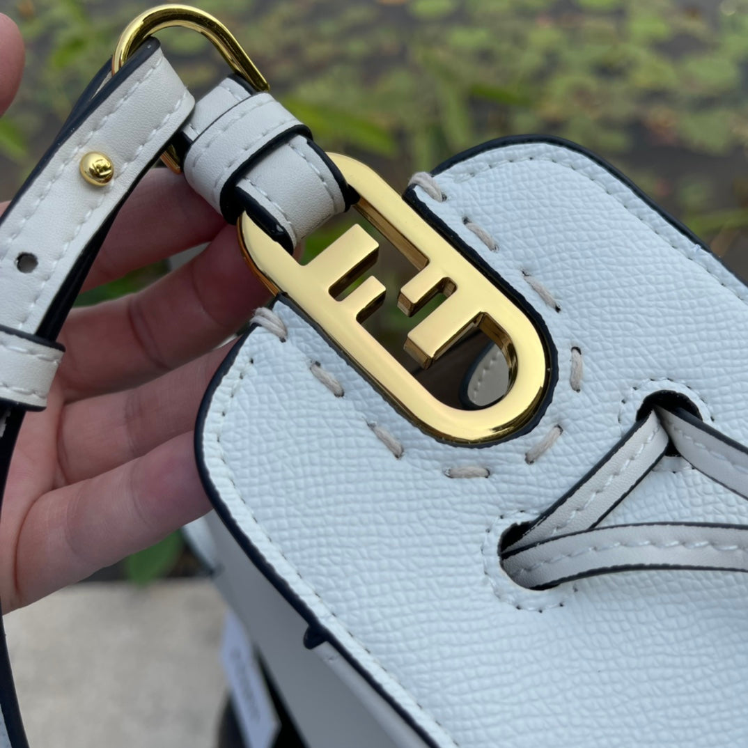 Fendi White Leather Mon Tresor Bucket Bag - Small Crossbody Handbag with Gold Hardware