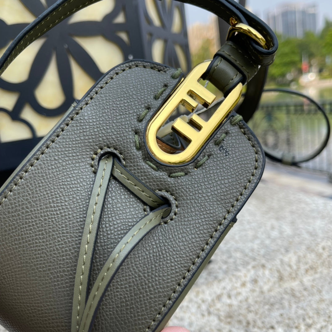 Fendi Mini Mon Tresor Olive Green Leather Bucket Bag - Gold Hardware