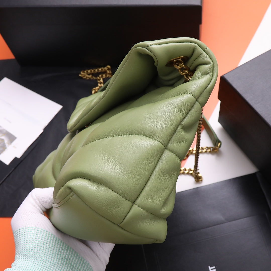 Saint Laurent Loulou Puffer Small Green Leather Shoulder Bag