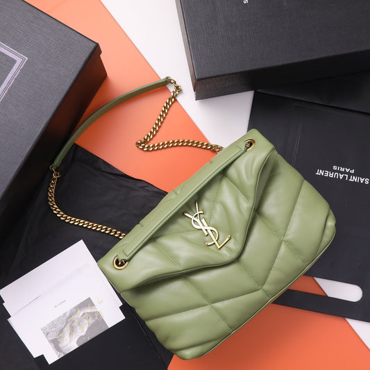 Saint Laurent Loulou Puffer Small Green Leather Shoulder Bag