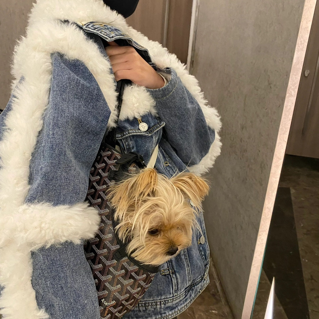 Gogy Women's Winter Denim Jacket with Faux Fur Trim Fleece Lined Coat