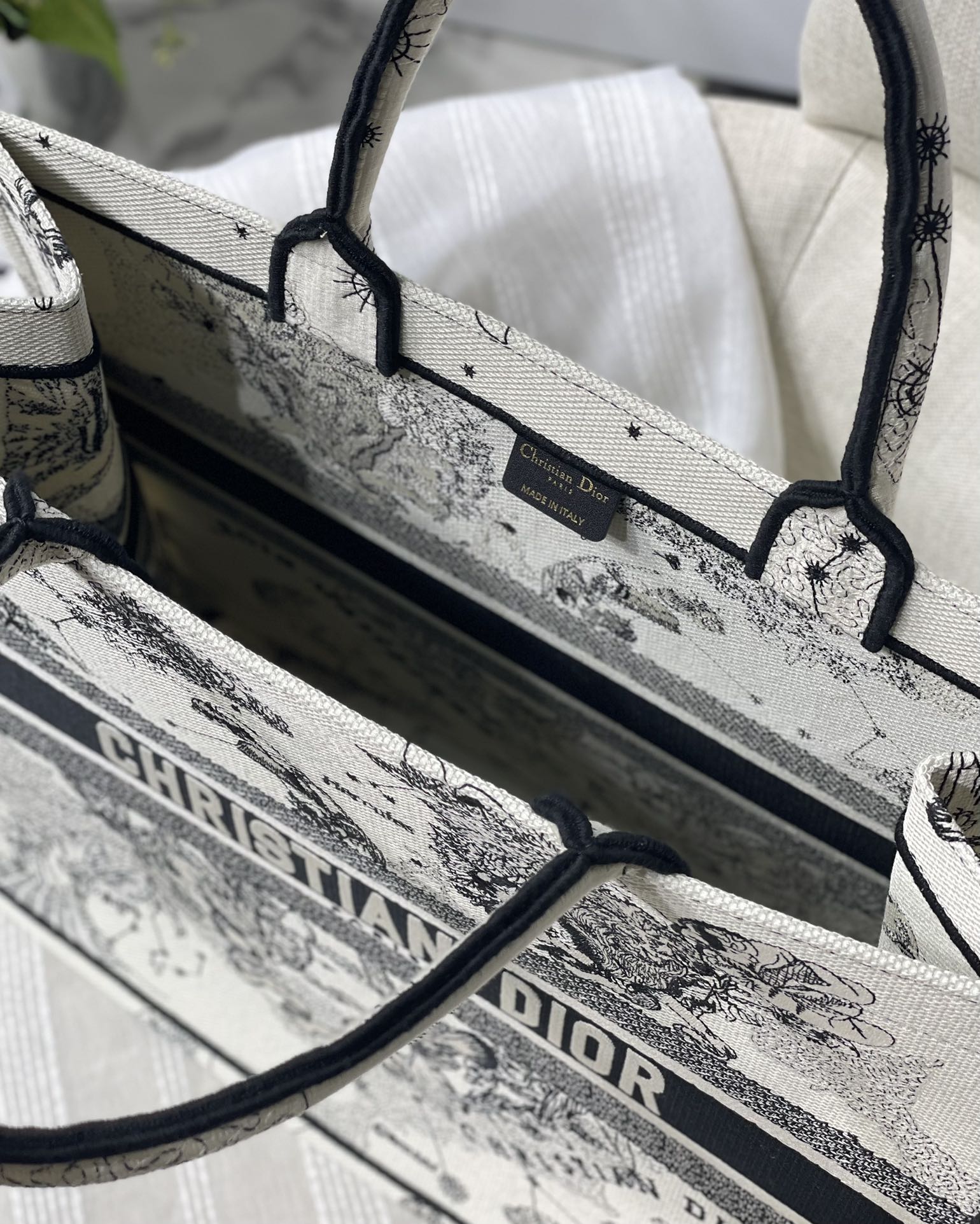 Christian Dior Book Tote Blue and White Zodiac Embroidered Canvas Bag