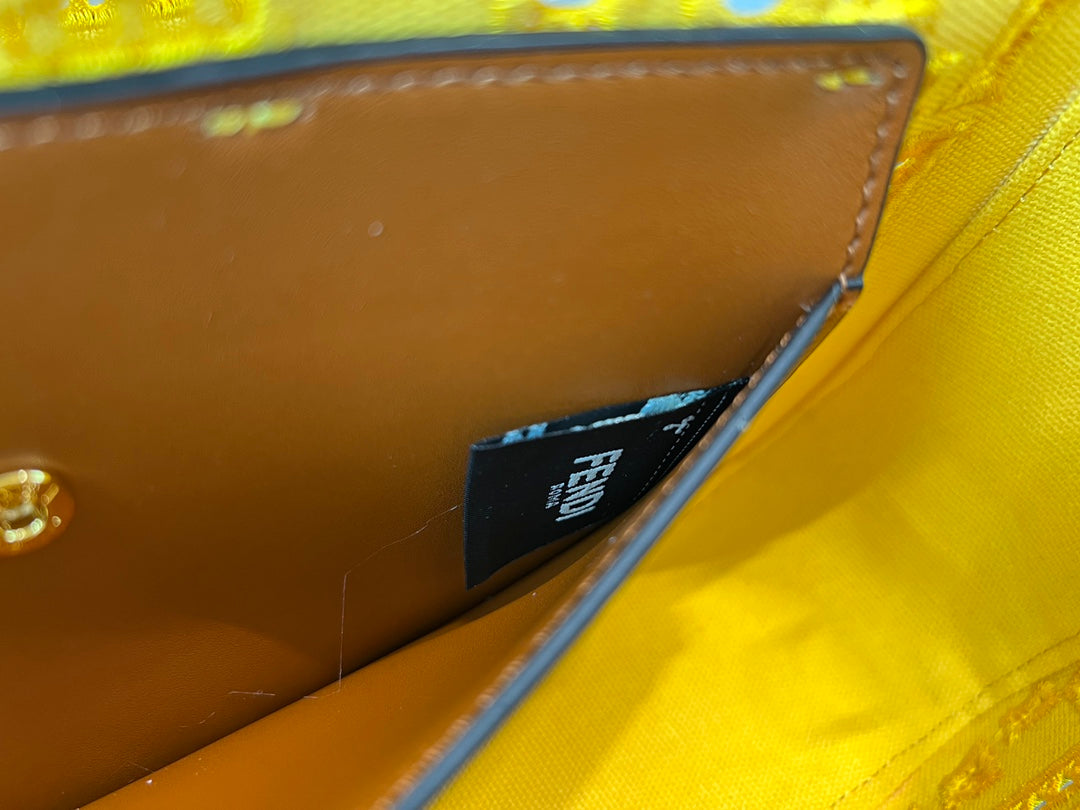 Fendi Yellow Perforated Leather Baguette Bag with FF Logo