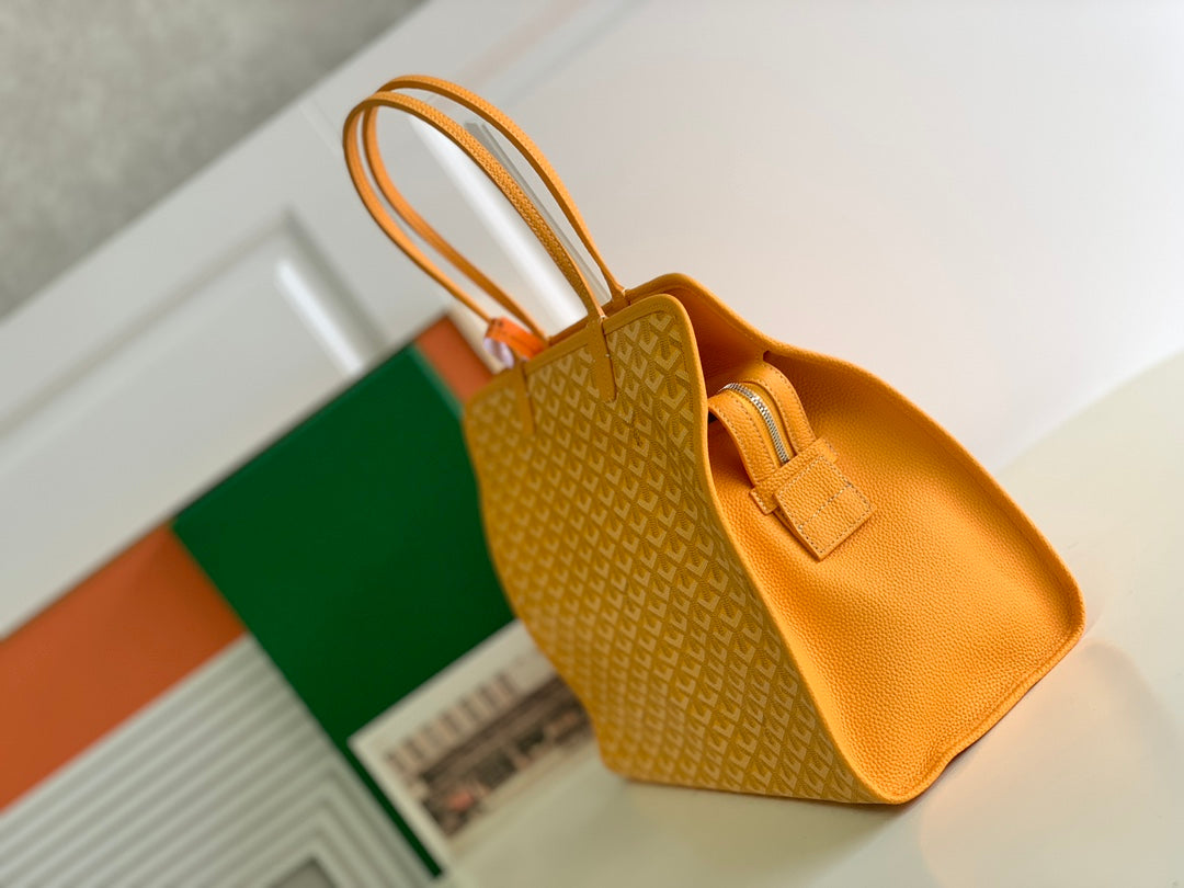 Gogy Yellow Chevron Pattern Large Canvas Tote Bag with Top Handles