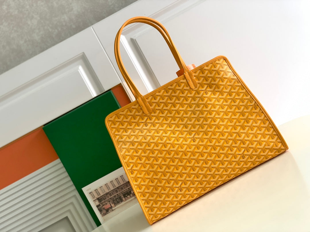 Gogy Yellow Chevron Pattern Large Canvas Tote Bag with Top Handles