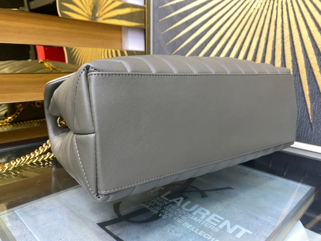 Saint Laurent Loulou Medium Quilted Leather Shoulder Bag - Grey with Gold Hardware