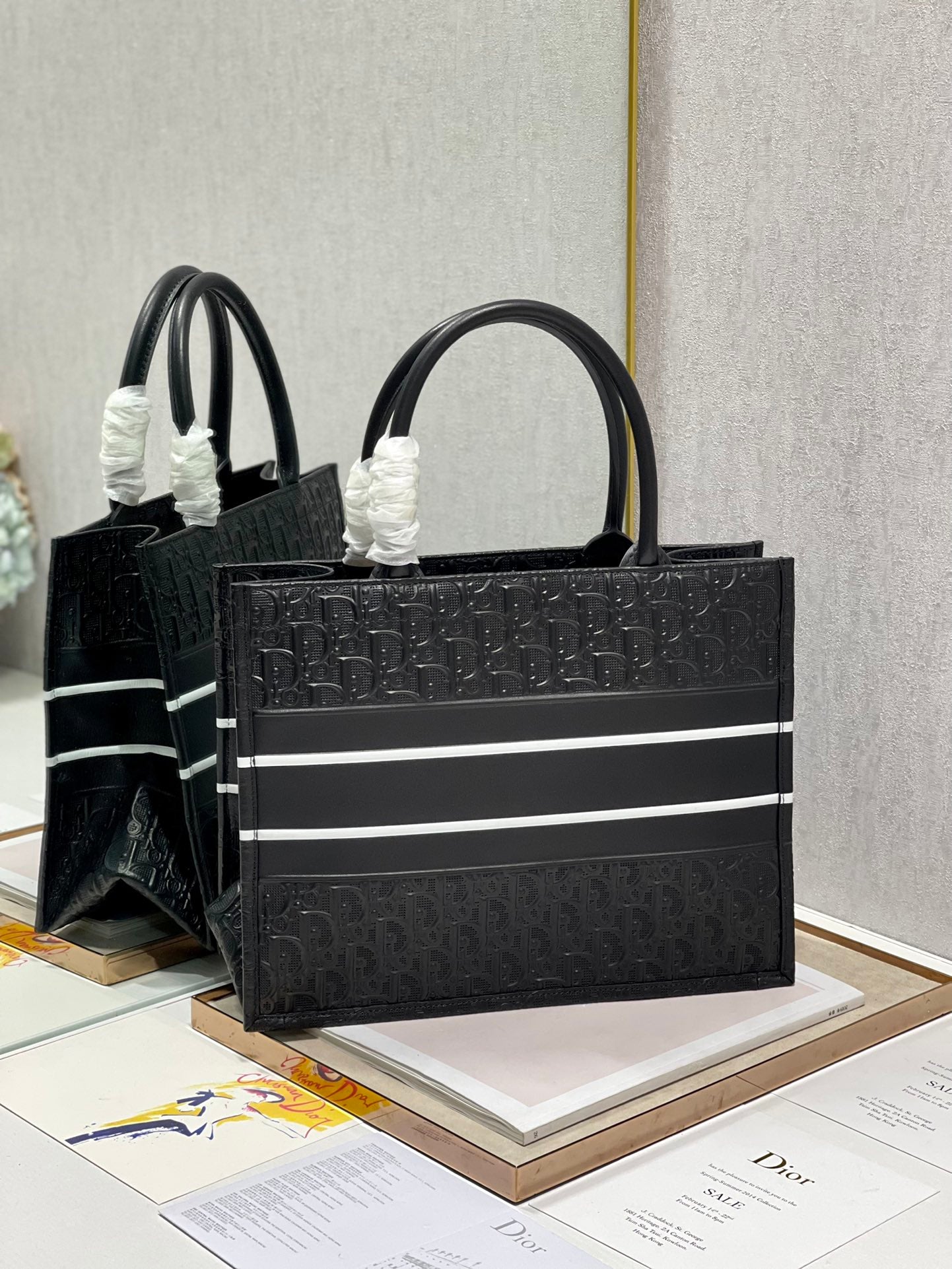 Christian Dior Black Oblique Embossed Book Tote Bag Large