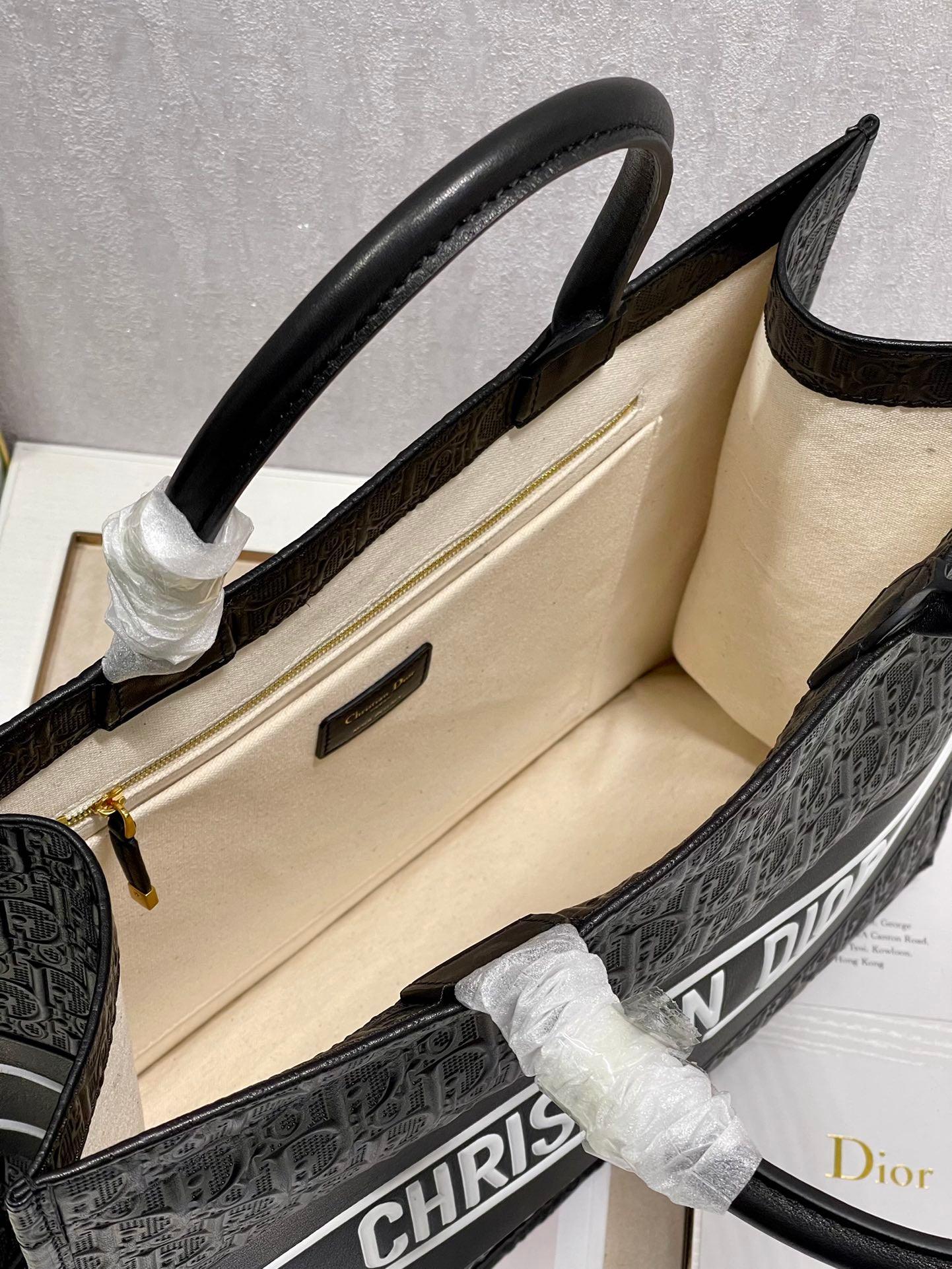 Dior Black Embossed Monogram Square Tote Bag with Top Handles