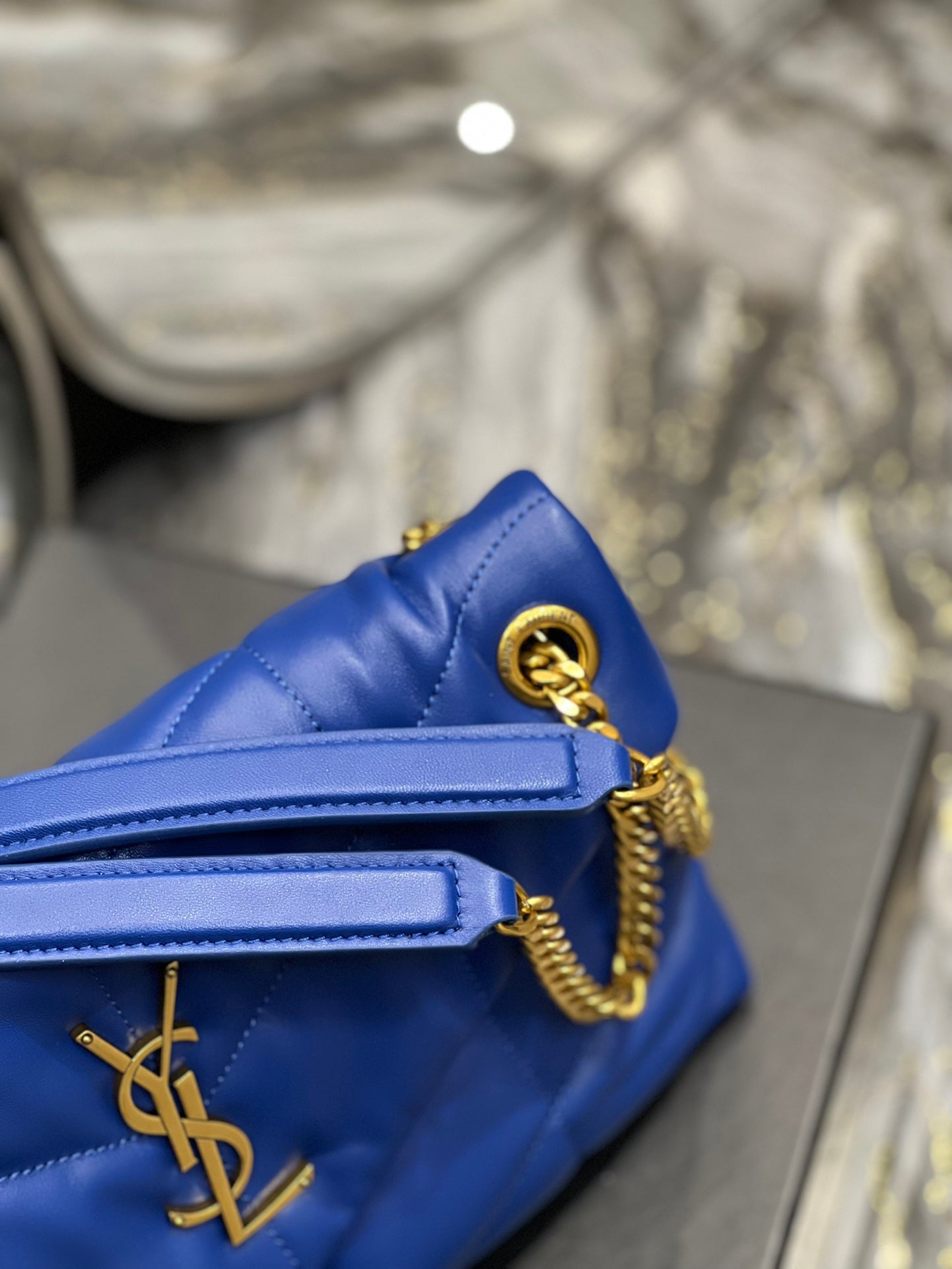 Saint Laurent Loulou Puffer Small Bag in Blue Quilted Leather with Gold Hardware