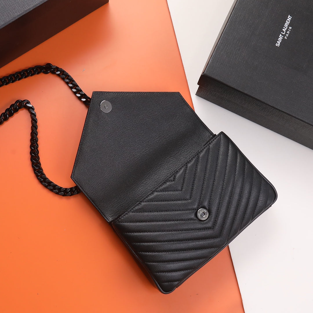 Saint Laurent Small LouLou Chain Bag in Black Quilted Matelassé Leather