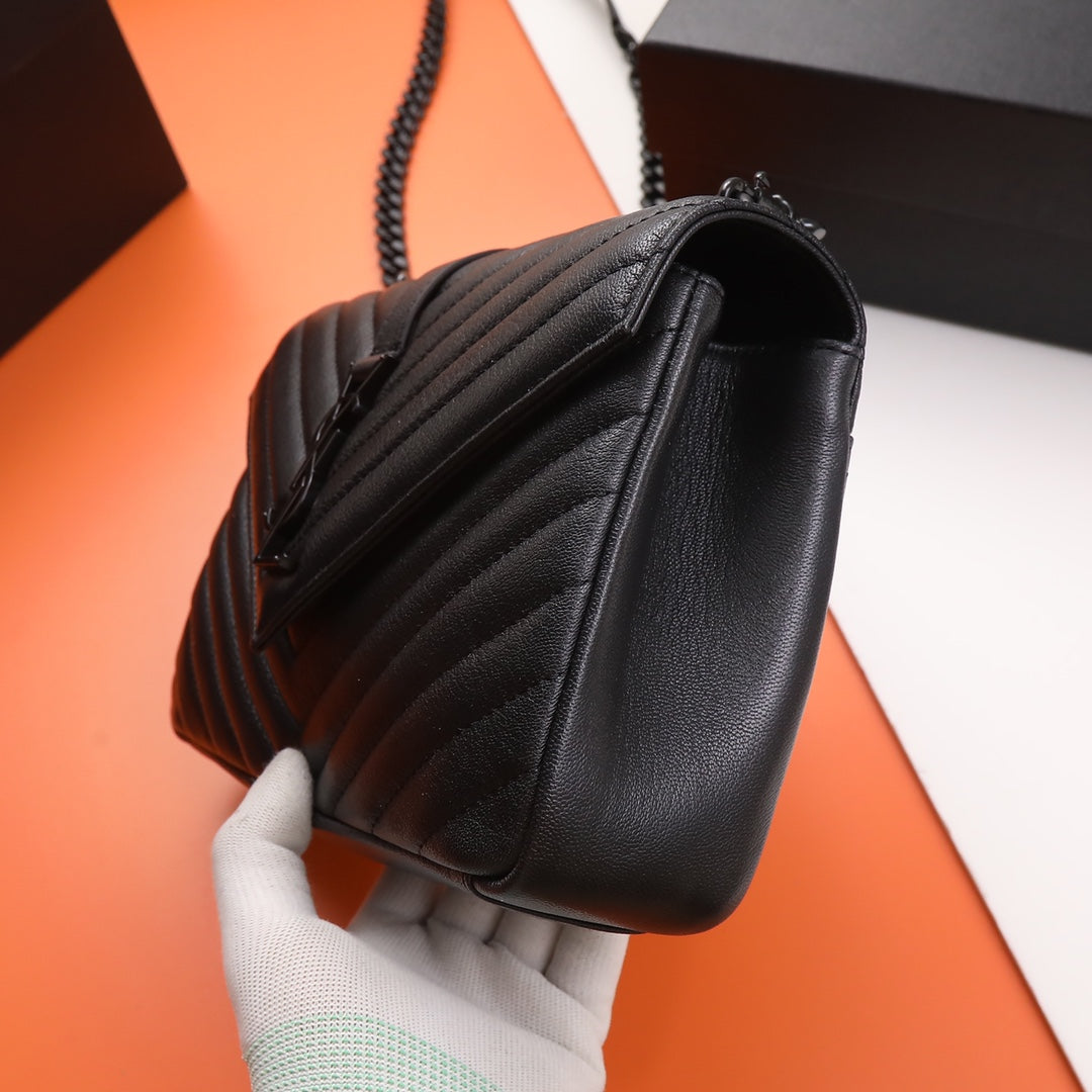Saint Laurent Small LouLou Chain Bag in Black Quilted Matelassé Leather
