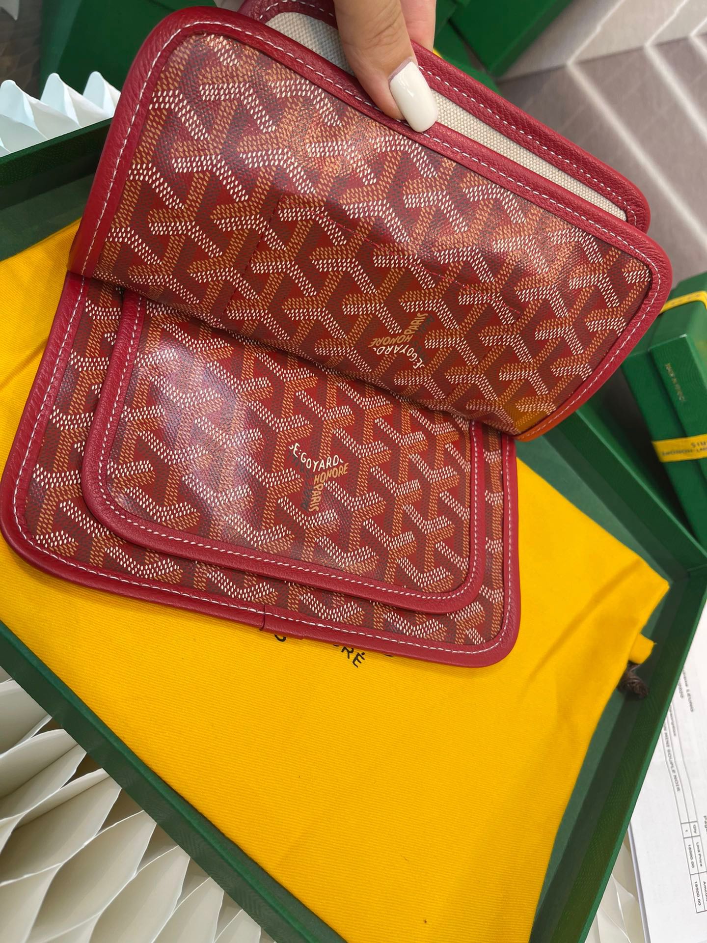 Gogy Red Chevron Pattern Canvas Mini Crossbody Bag with Leather Strap