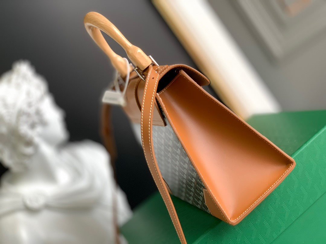 Gogy Luxury Tan Leather Handbag with Protective Metal Bottom Studs