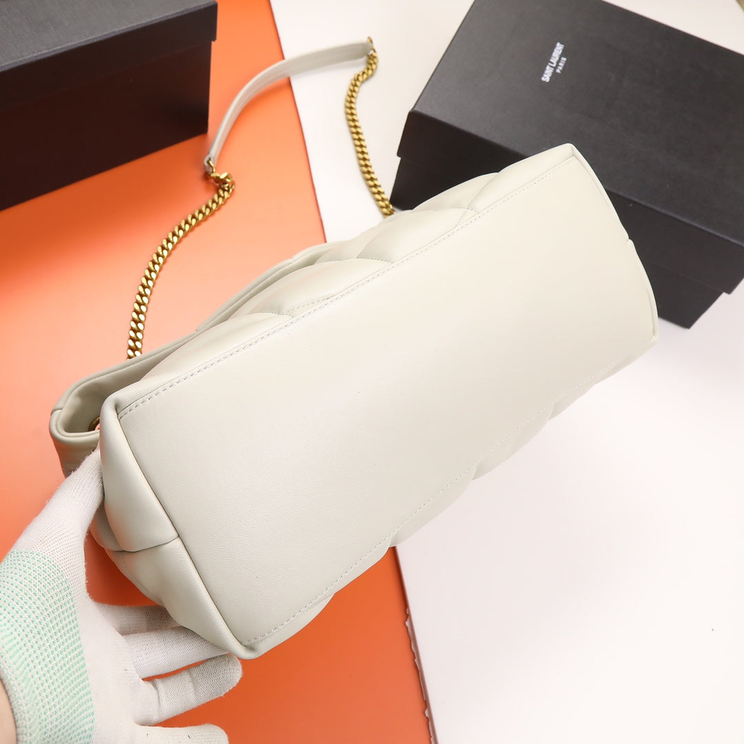 Saint Laurent Small Loulou Puffer Bag in Quilted Lambskin - White