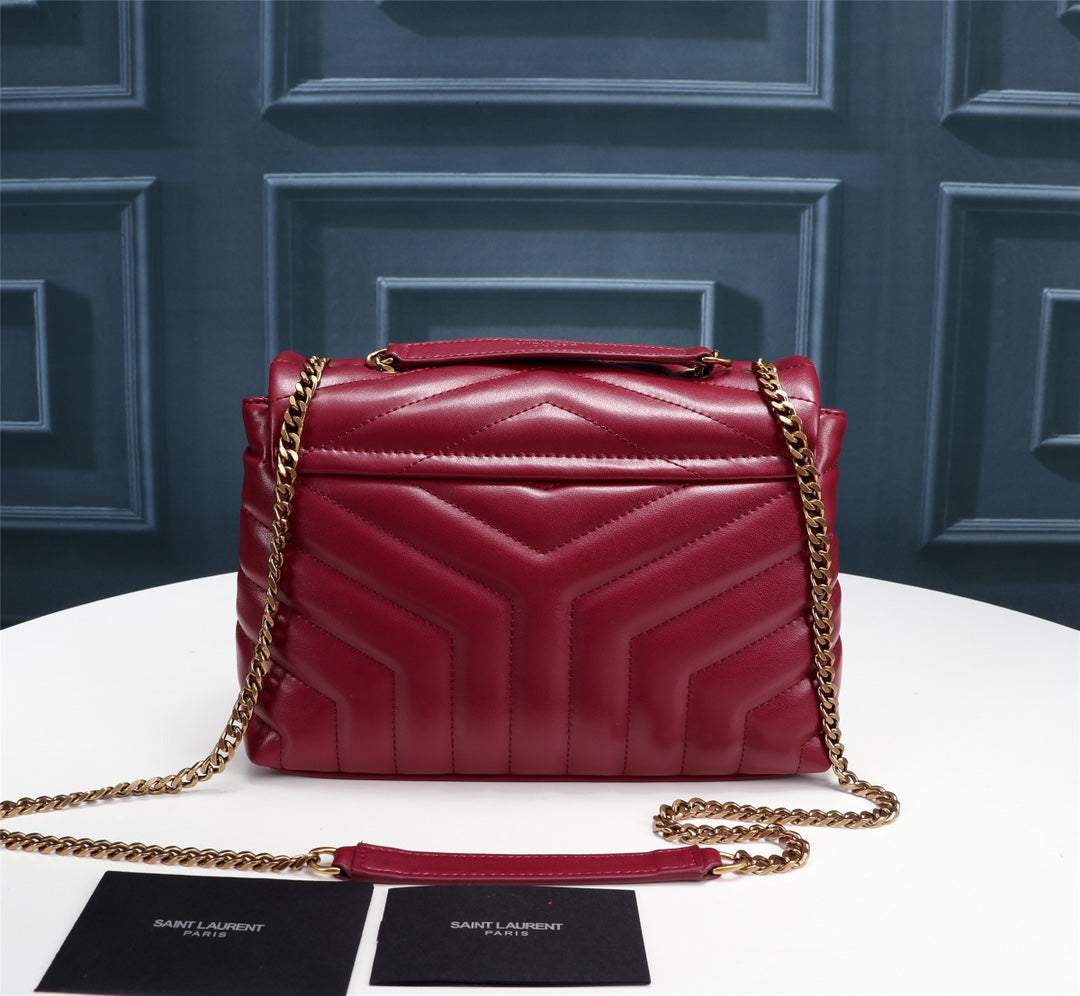 Saint Laurent Small Loulou Shoulder Bag in Quilted Leather - Burgundy