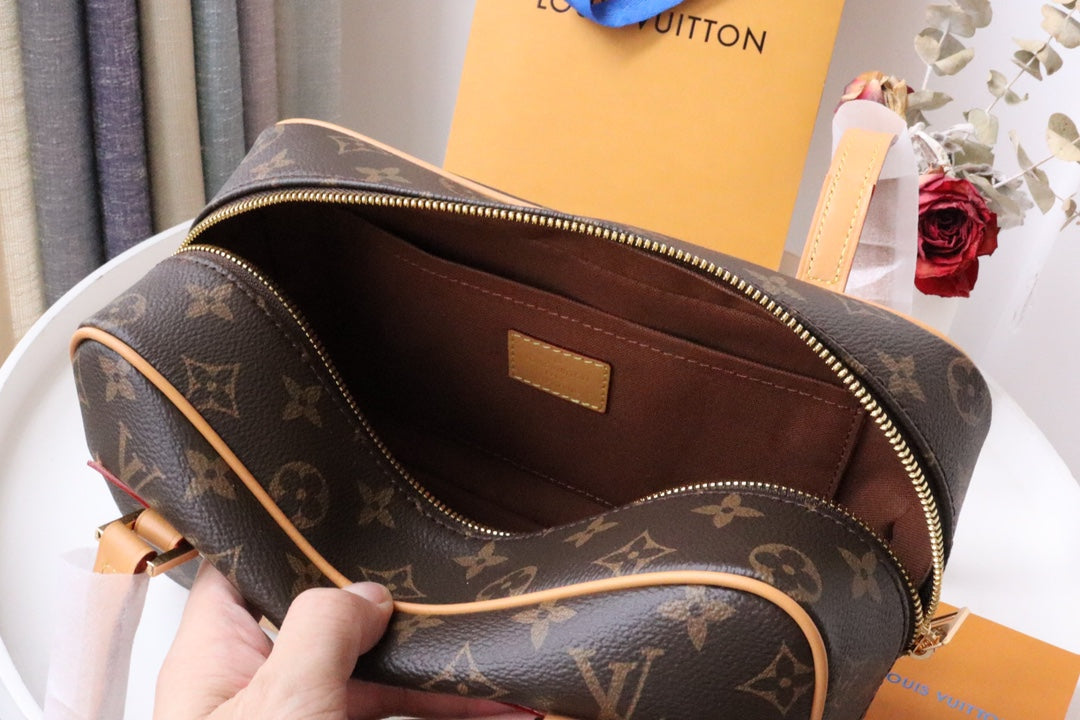 Louis Vuitton Vintage Brown Monogram Printed Canvas Shoulder Bag with Leather Straps