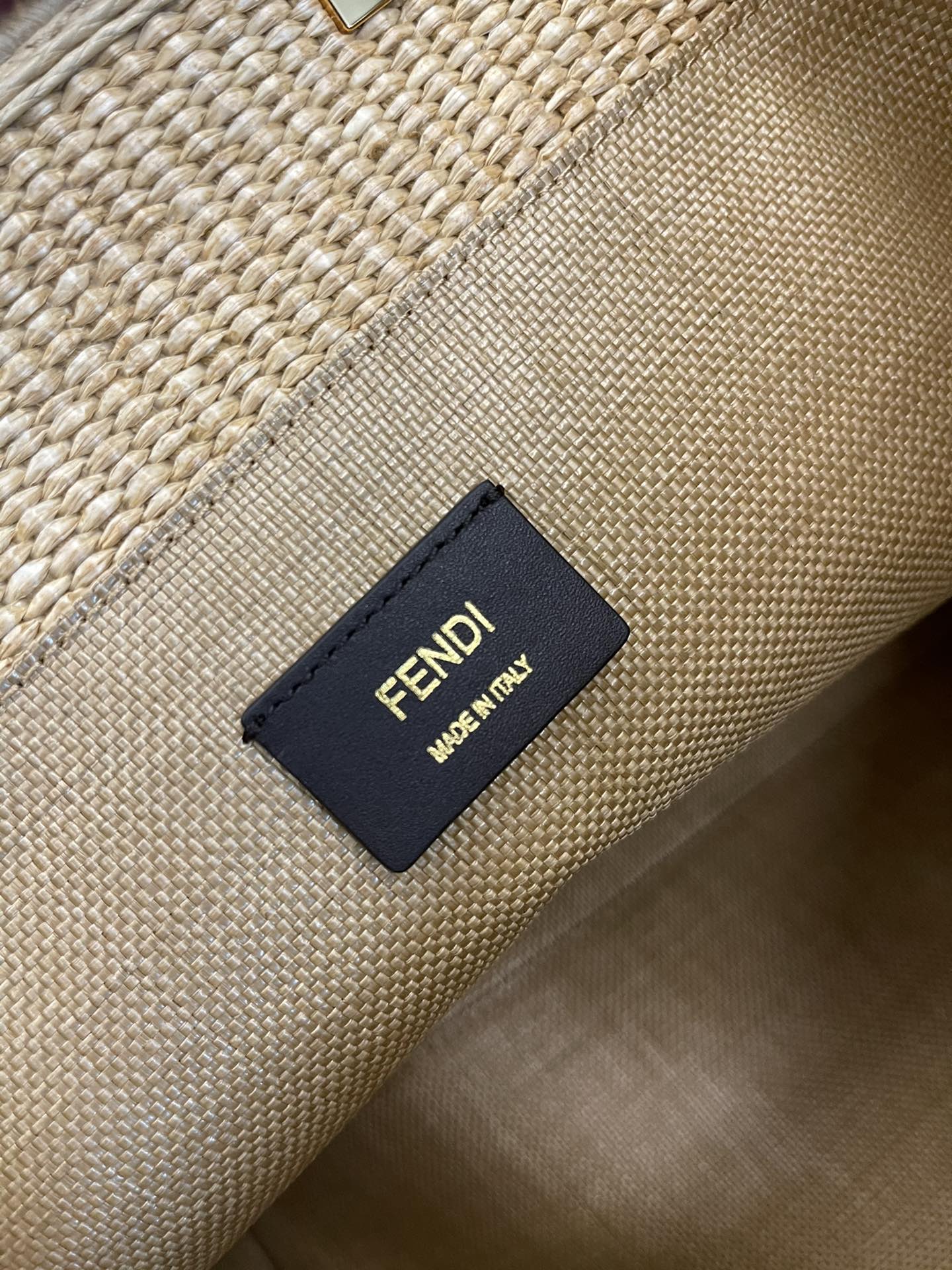 Fendi Sunshine Shopper Medium Straw Tote Bag with Logo Embroidery
