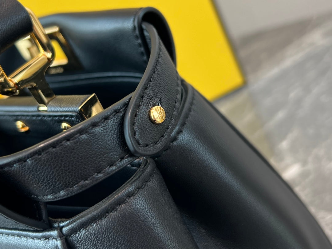 Fendi Peekaboo ISeeU Medium Black Leather Handbag with Gold-Finish Hardware