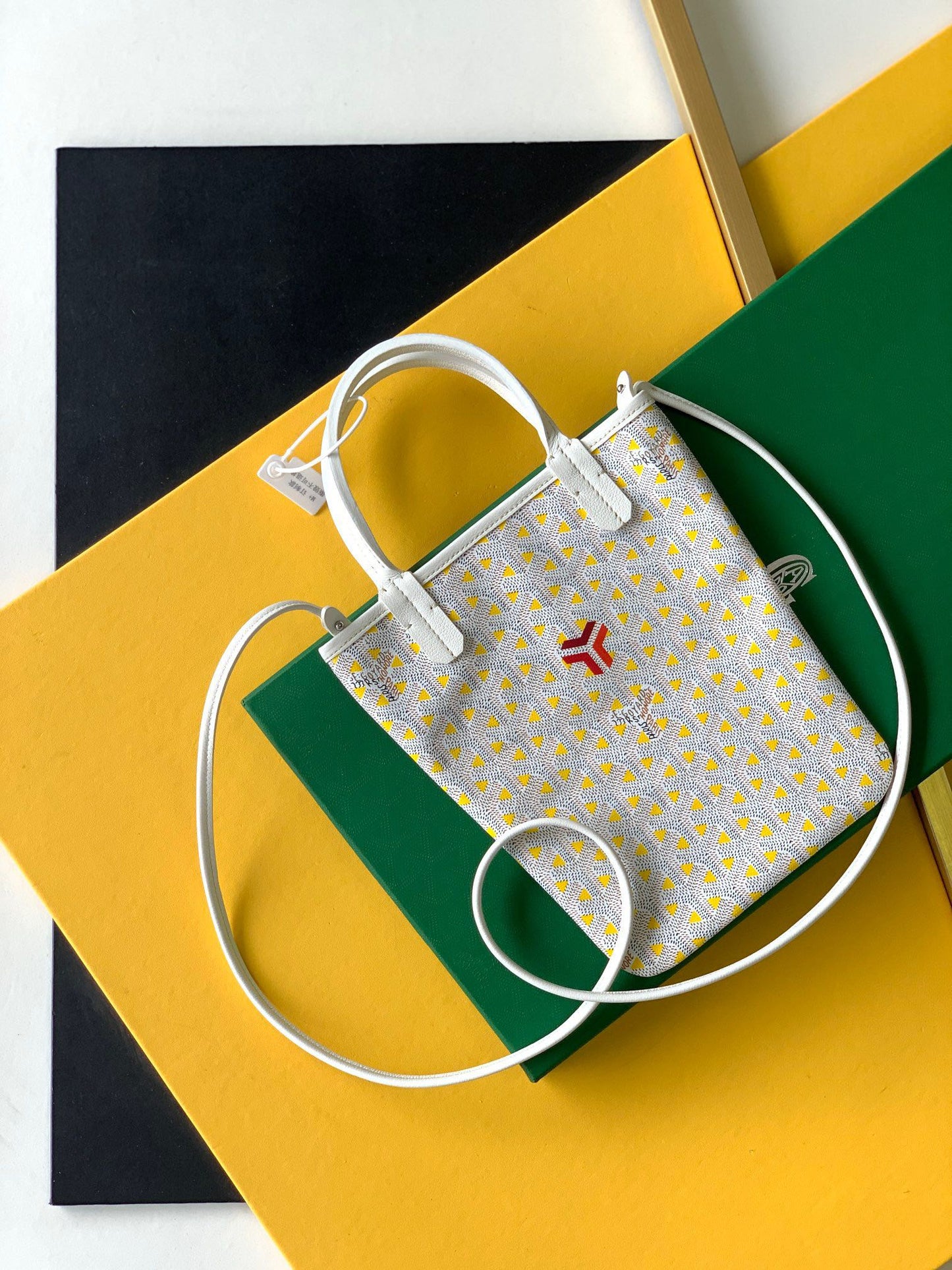 Gogy Cute Yellow Patterned Mini Crossbody Bag with Embroidered Red Heart