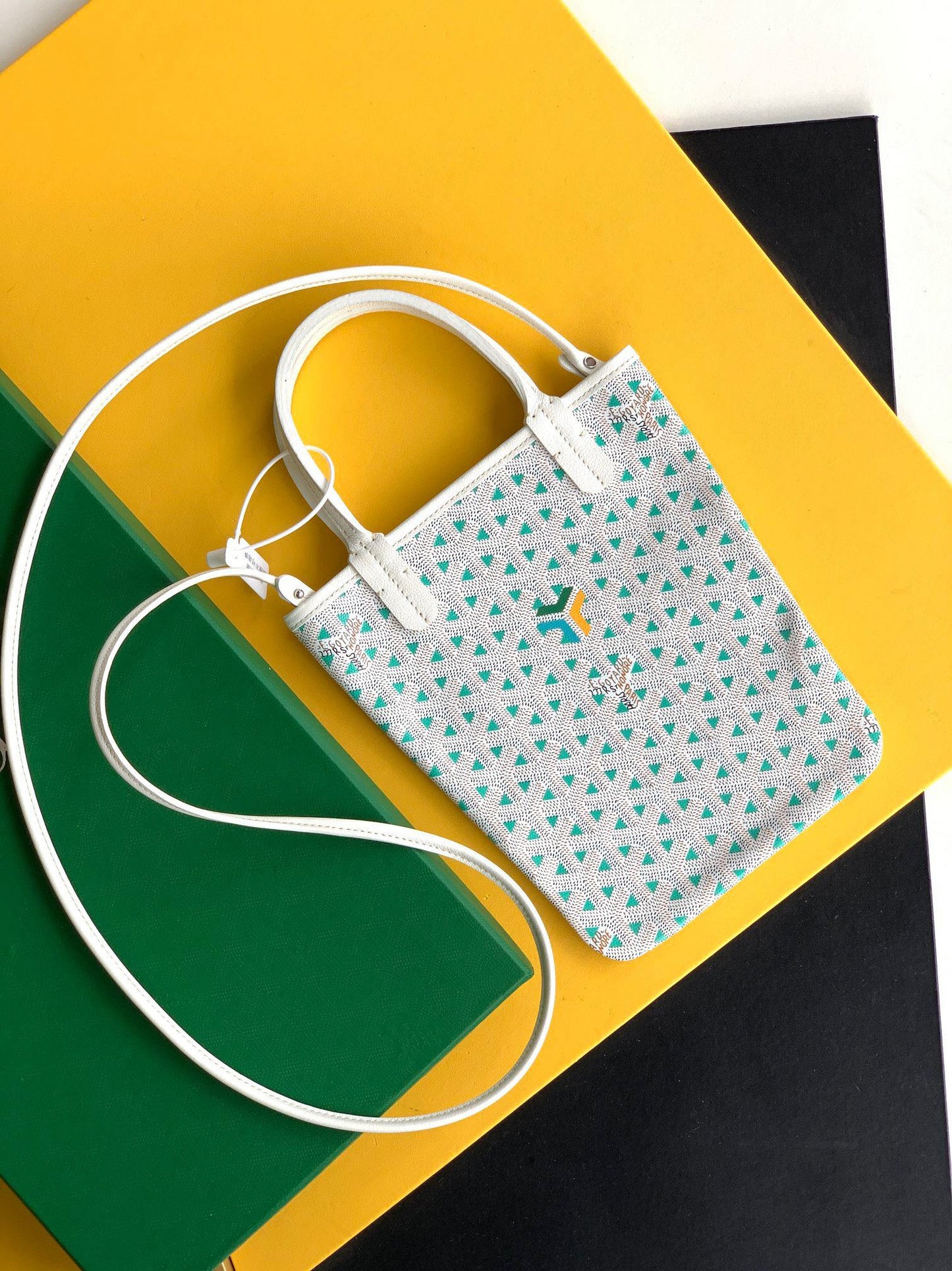Gogy Cute Yellow Patterned Mini Crossbody Bag with Embroidered Red Heart