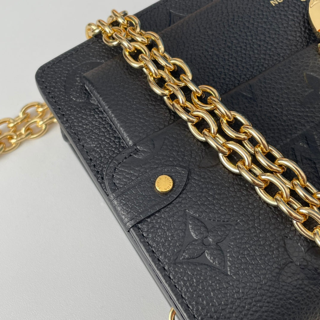 Louis Vuitton Black Embossed Monogram Leather Shoulder Bag with Gold Chain Strap