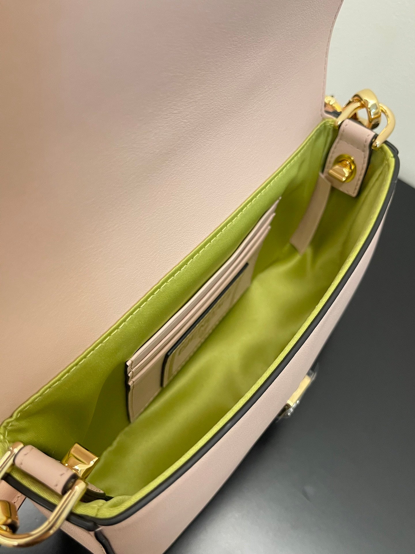 Fendi Mini Baguette Pink Leather Handbag with Gold Safety Pin Accents