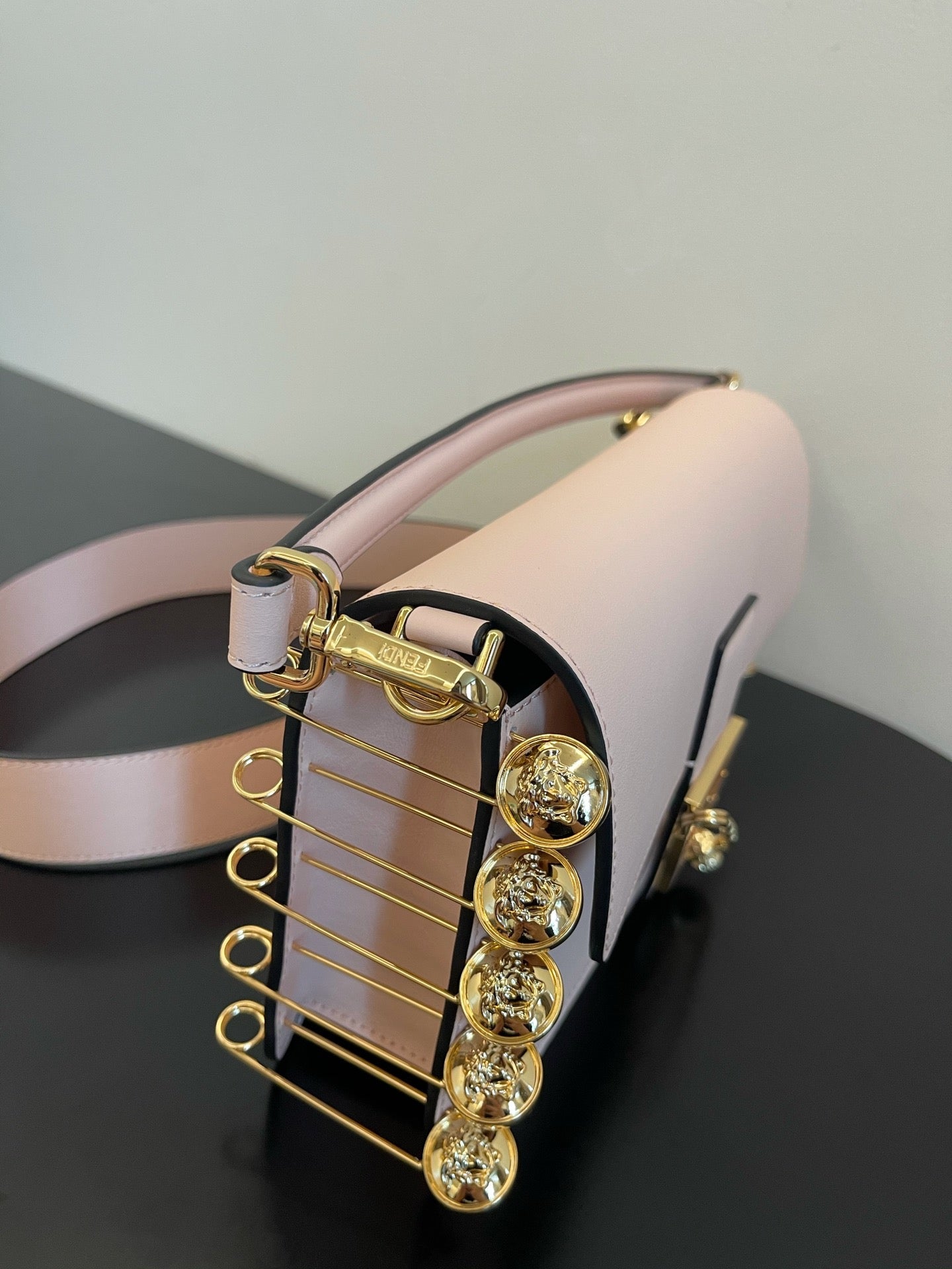 Fendi Baguette Light Pink Leather Shoulder Bag with Gold Hardware