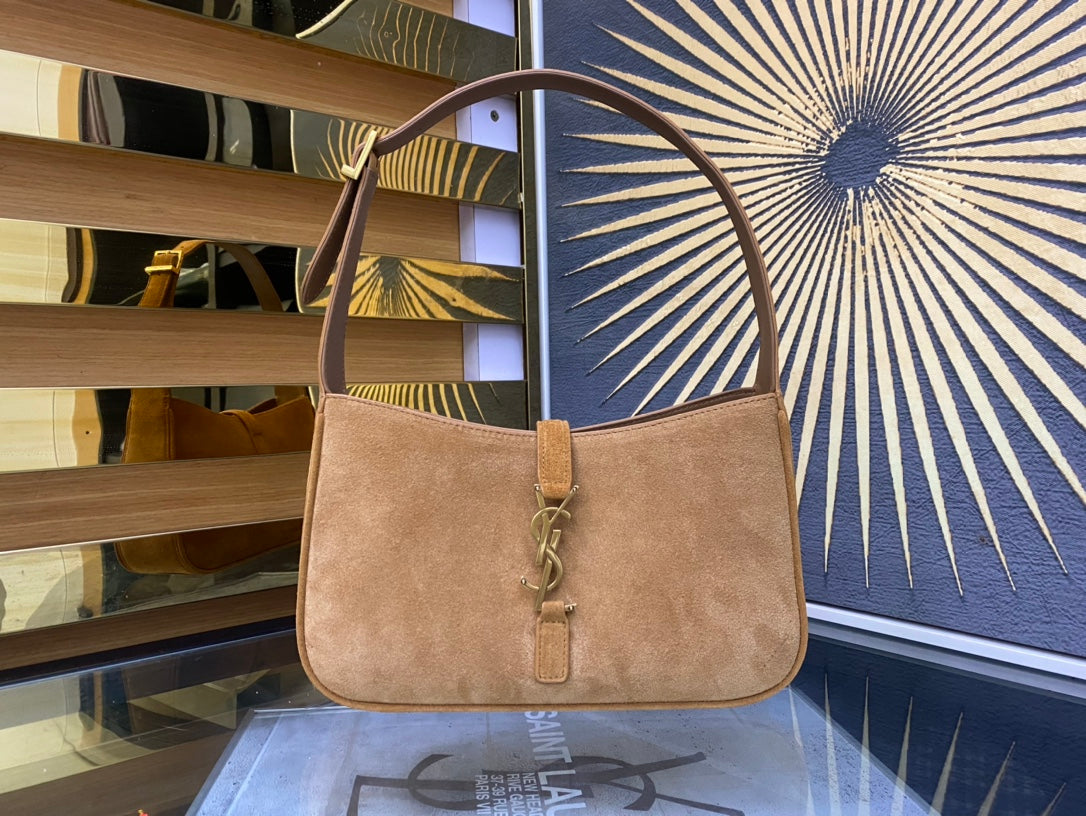 Saint Laurent Le 5 à 7 Suede Hobo Bag - Tan