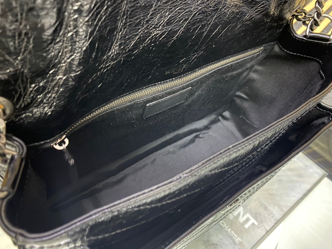 Saint Laurent Medium Niki Shoulder Bag in Black Crinkled Vintage Leather