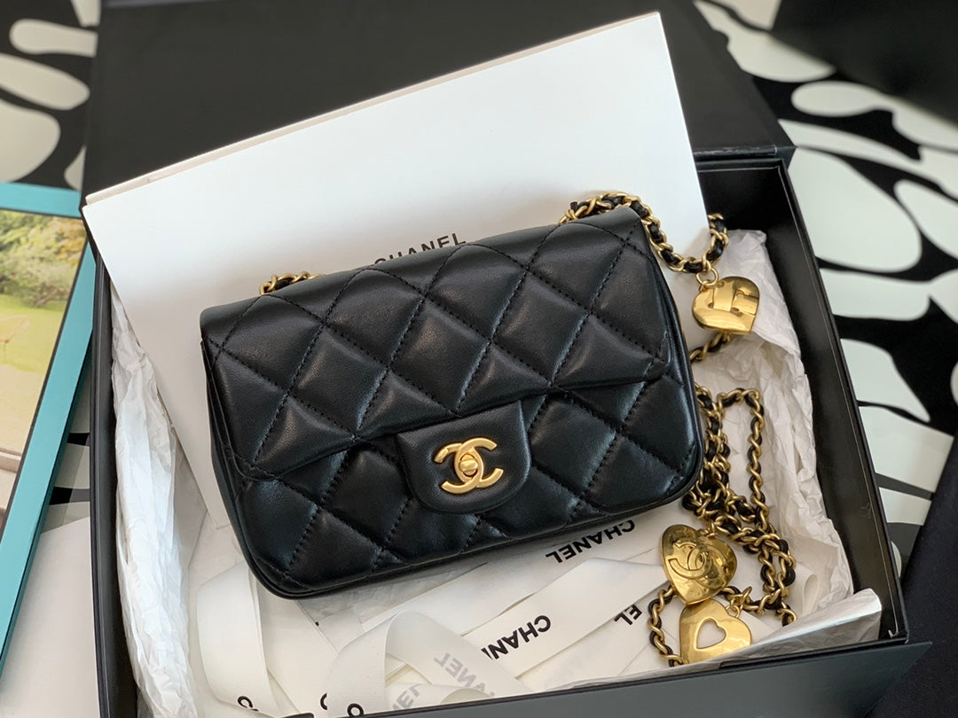 Chanel Mini Flap Bag with Heart Charms - Black Quilted Lambskin &amp; Gold-Tone Hardware
