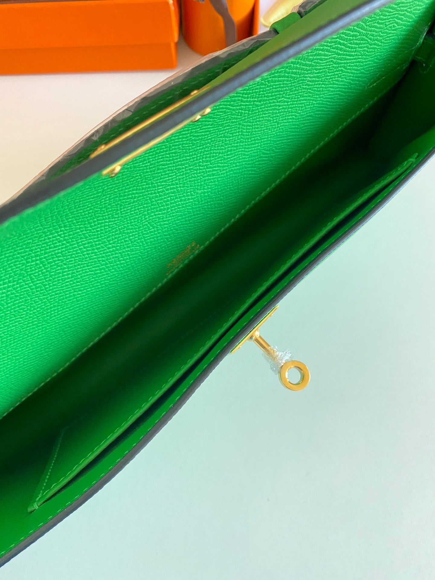 Hermès Kelly Cut Clutch Bag Menthe Green Swift Leather with Gold Hardware