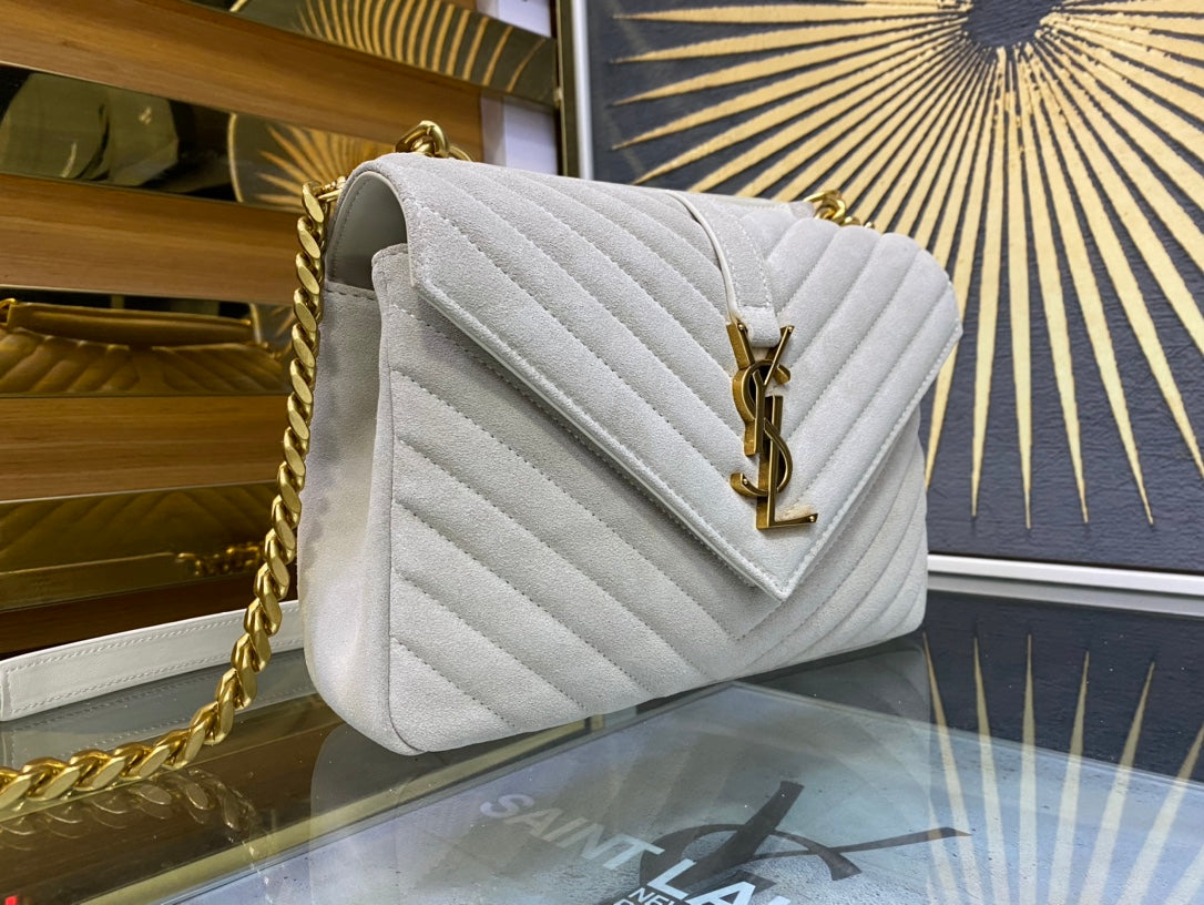 Saint Laurent College Medium Quilted Leather Shoulder Bag - White