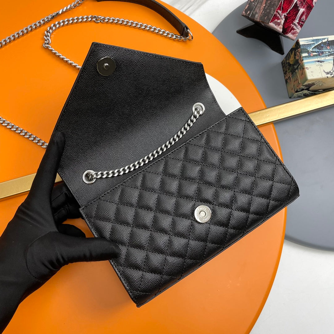 Saint Laurent Envelope Medium Quilted Leather Shoulder Bag - Black