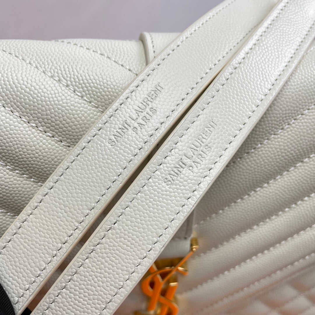 Saint Laurent Envelope Medium Bag in Quilted Leather - White/Gold