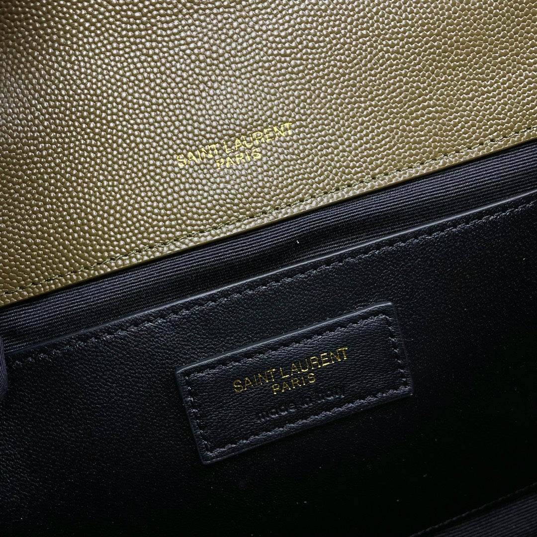 Saint Laurent Envelope Medium Quilted Leather Shoulder Bag - Olive Green