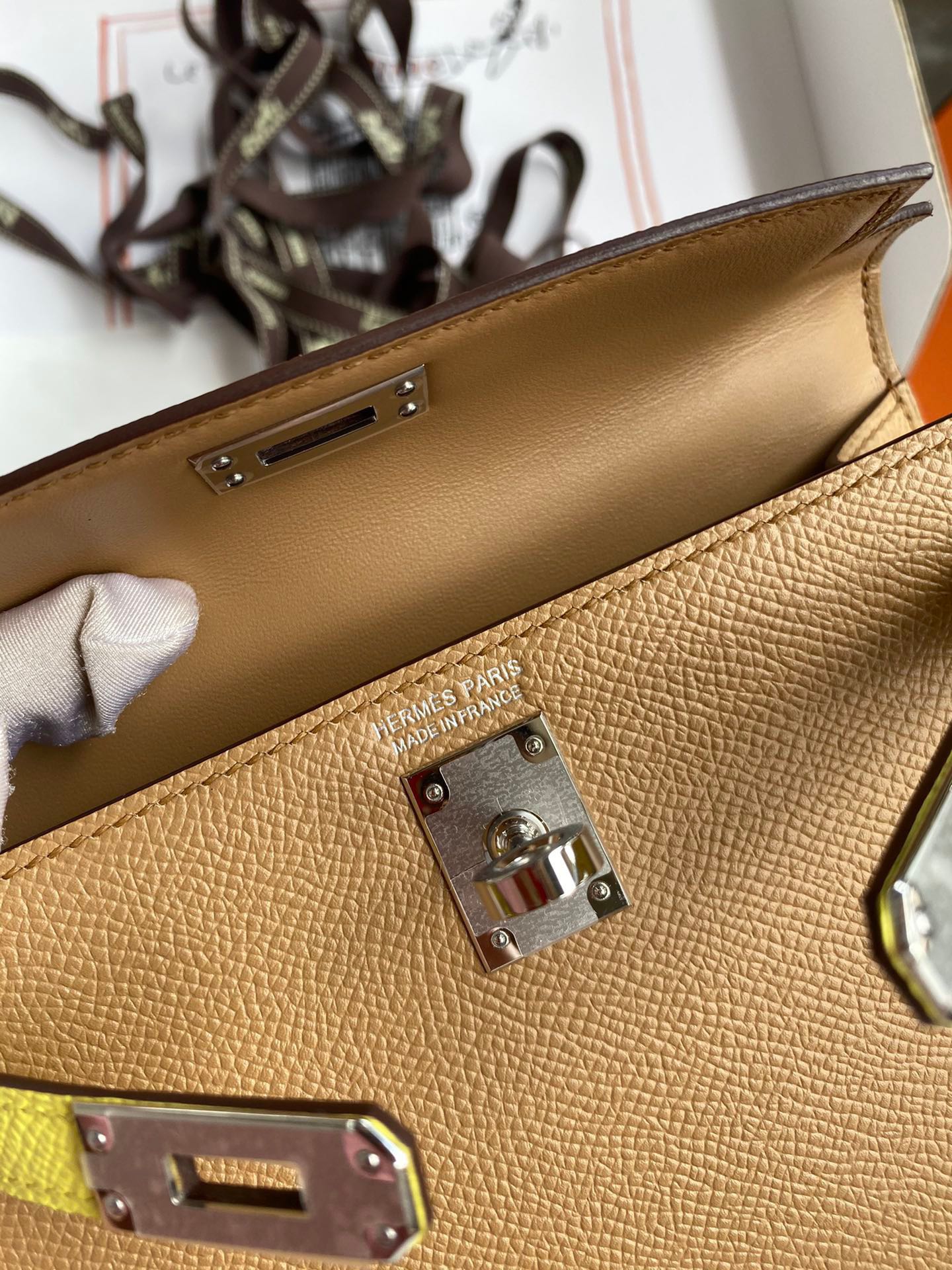 Hermès Tri-Color Kelly Sellier Handbag - Brown, Yellow, and Pink with Silver Hardware