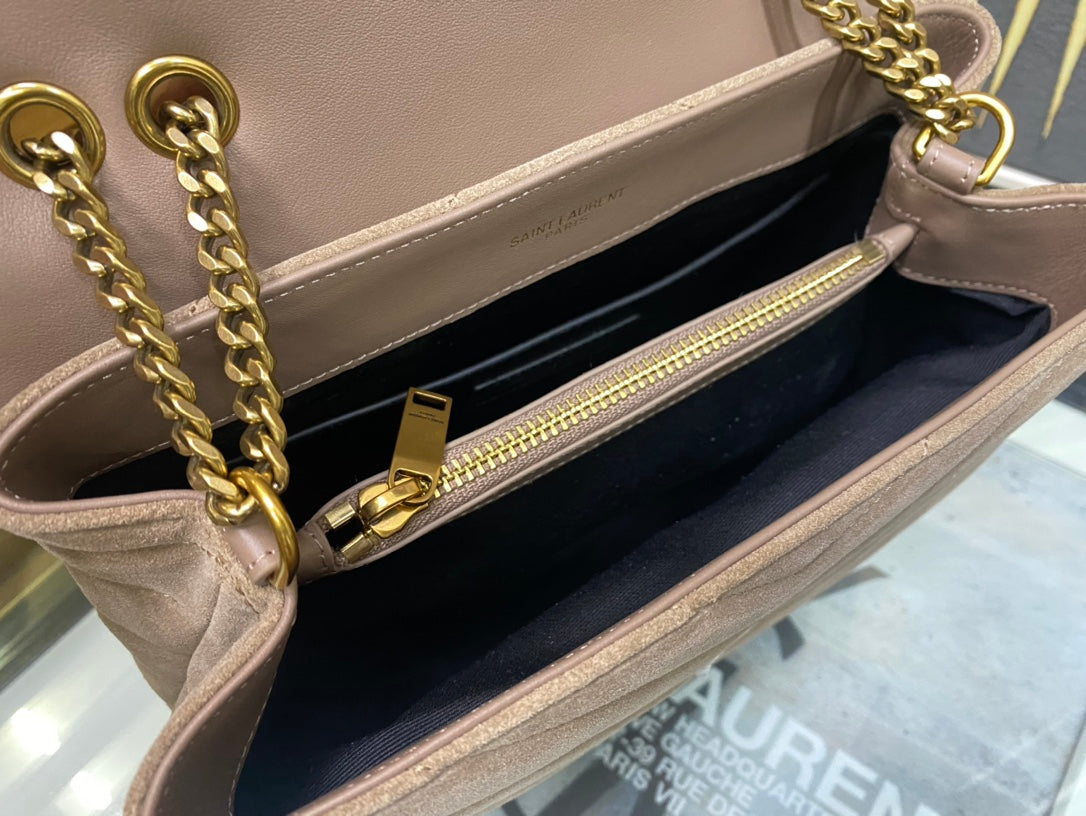 Saint Laurent Small Loulou Suede Shoulder Bag - Beige
