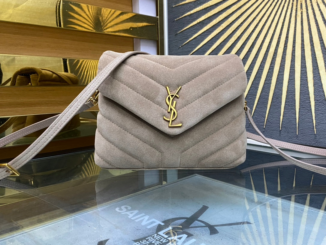 Saint Laurent Loulou Toy Bag in Matelassé Suede - Taupe