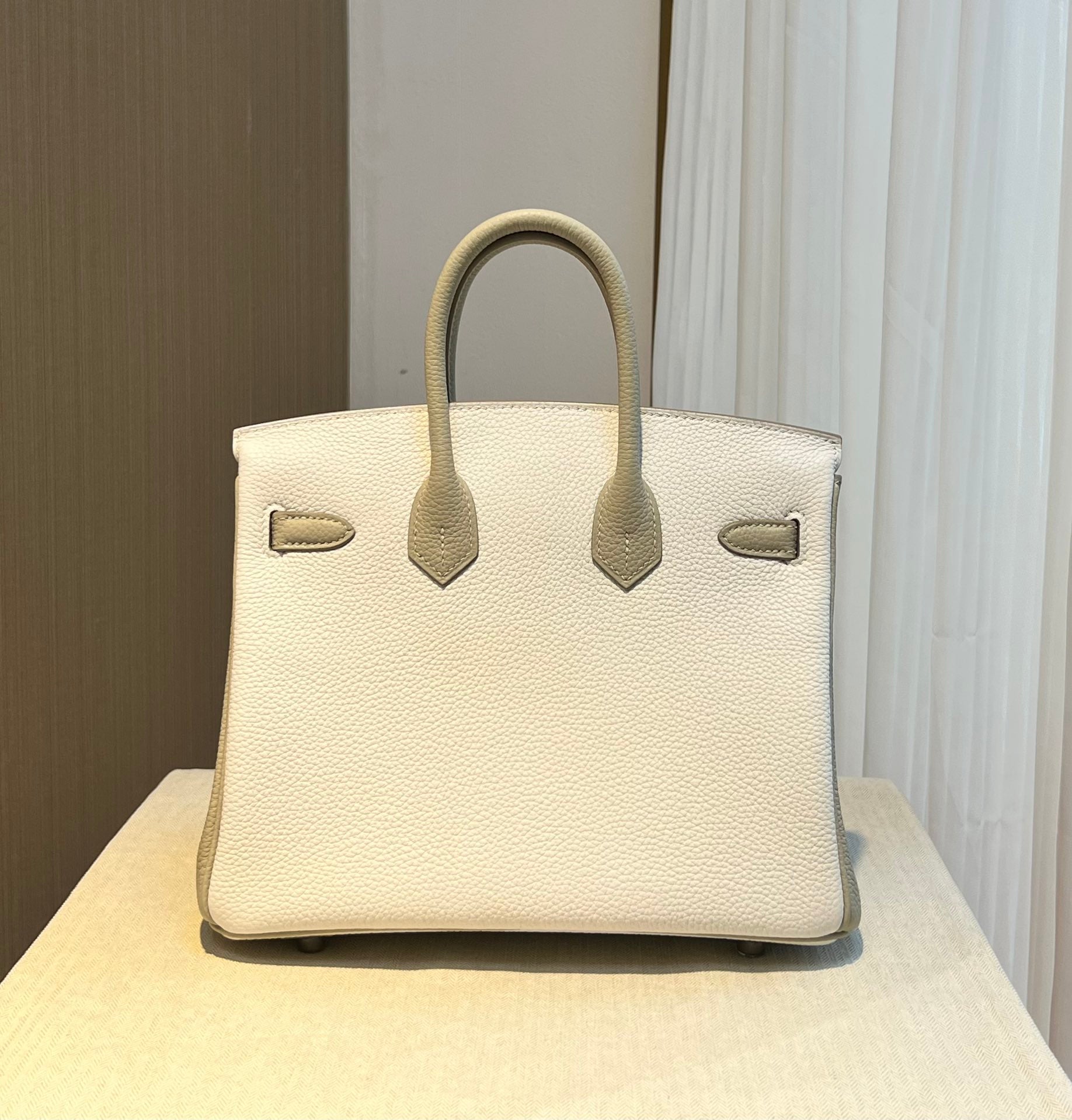 Hermès Birkin 25 Bicolor Handbag - Nata &amp; Etain Epsom Leather