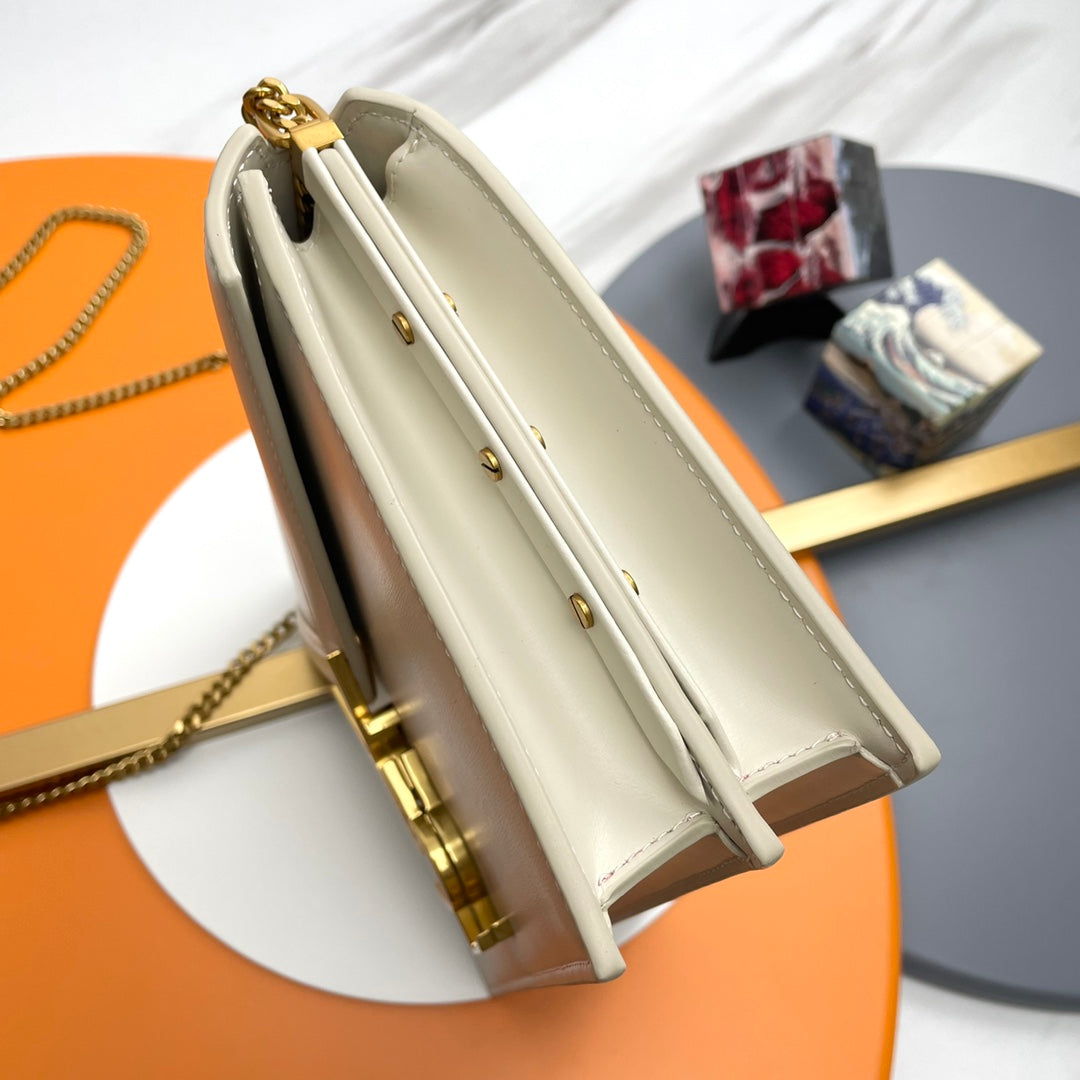 Saint Laurent Cassandra Envelope Chain Bag in Beige Leather with Gold Hardware