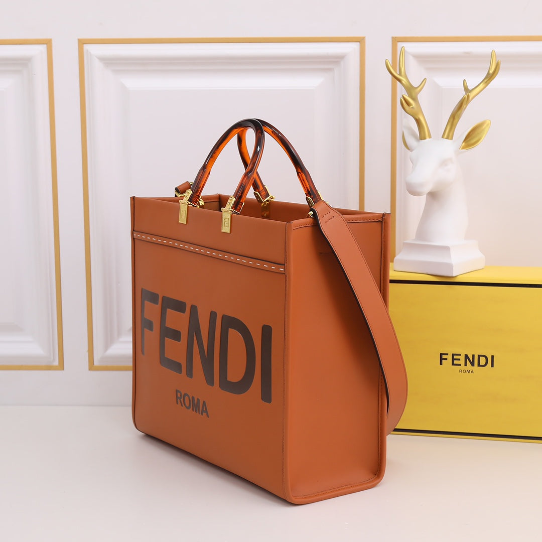 Fendi Sunshine Medium Leather Tote Bag - Tan