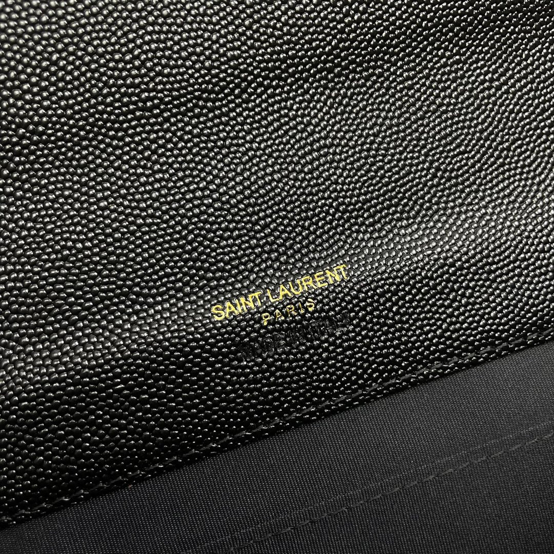 Yves Saint Laurent Monogram Quilted Leather Wristlet Envelope Clutch - Black